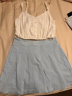 American Eagle Outfitters Light Blue Pleated Skater Skirt